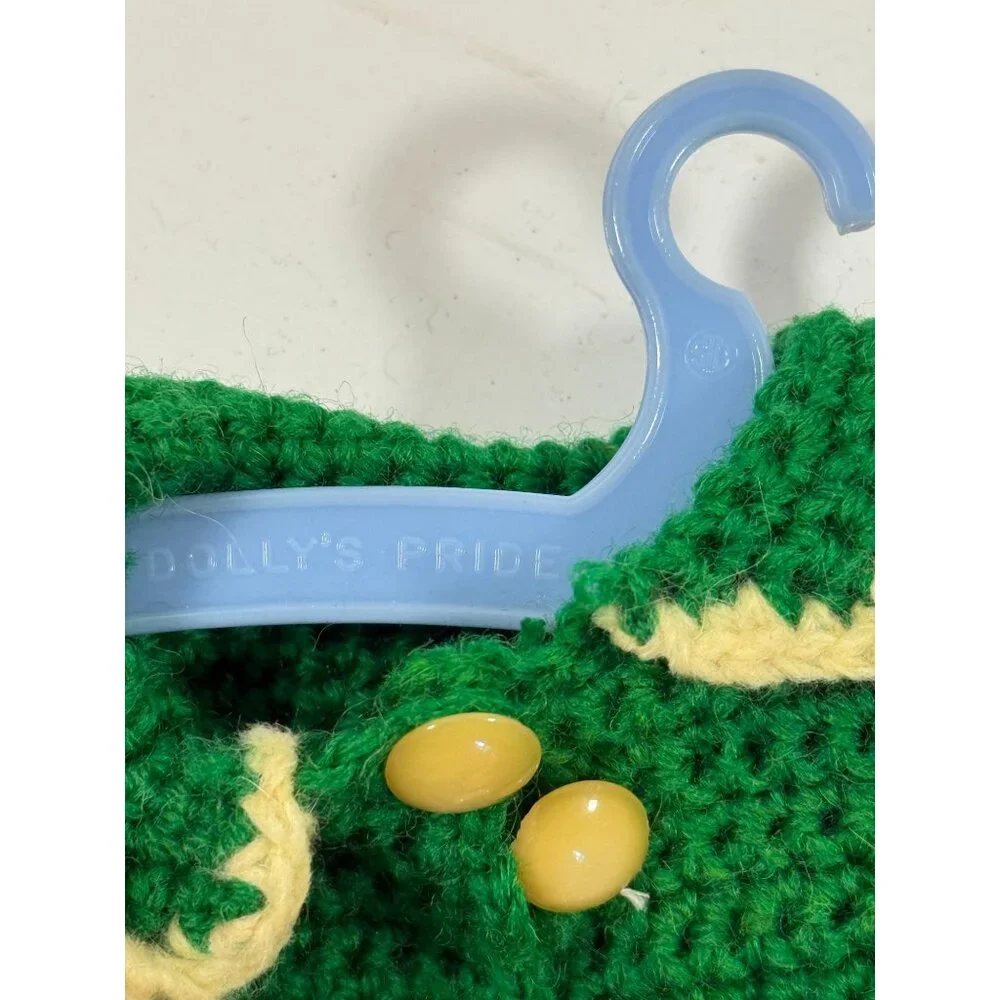 Vintage Mary Hoyer Doll Crocheted Winter Outfit Green White Trim Purse Hat